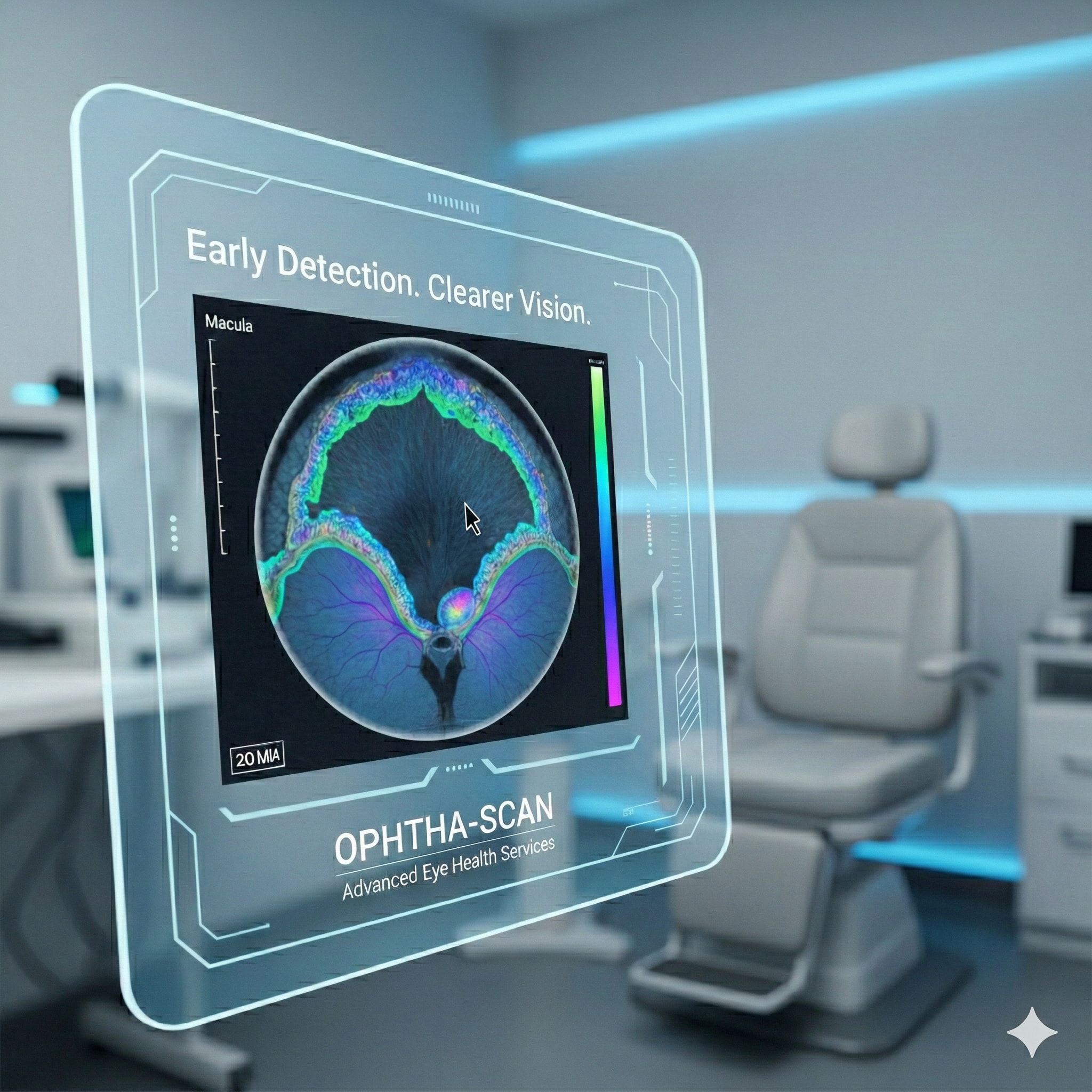 Medic oftalmolog examinând un pacient cu echipament de diagnostic OCT la Iris Medical  Center
